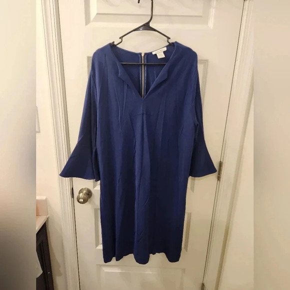 Joan Vass 1X Cobalt Blue Knit Dress Bell Sleeve Knee Length Nwot #M616 - Picture 1 of 5